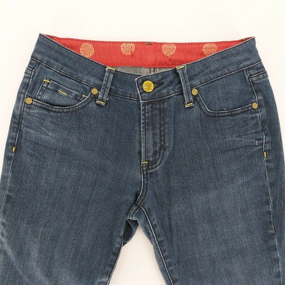 Fortune Denim Jeans 26 Dark Blue w/ Gold Embroidered Pockets Bootcut - Picture 2 of 7